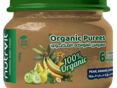 Organic Purees No added Sugar Pear, Banana, Gooseberry Puree For Babies From 6 Months 120g on Sale