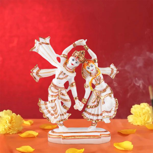 Dancing Radha Krishna Murti - 9 x 7.5 Inches | Resin Statue  Painted Radha Krishna Idol for Pooja Fashion