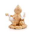 Saraswati Murti - 3 x 2.5 Inches | Metal Gold Polish Saraswathy Idol  Sitting Saraswati Moorti for Pooja Supply