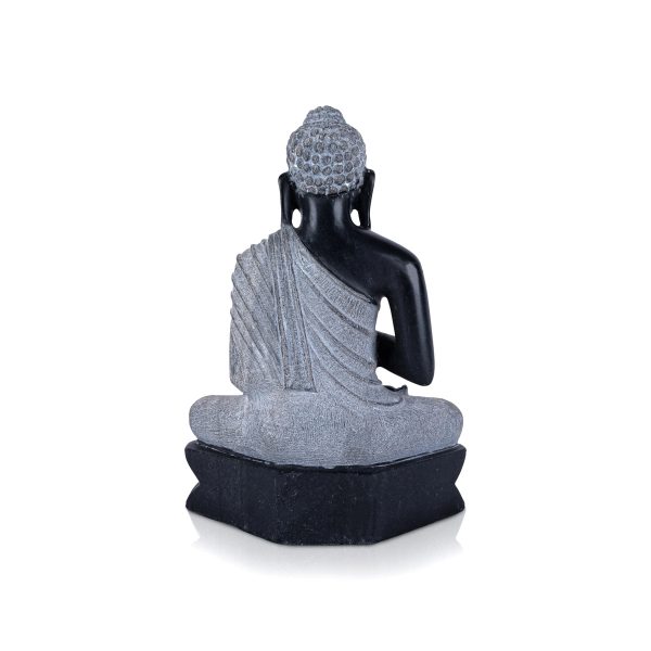 Buddha Statue Sitting On Flower Base - 10 x 7 Inches | Marble Murti  Black Stone Polish Buddha Murti for Pooja Online Sale