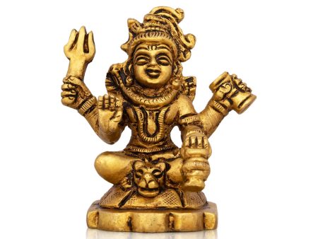 Shiva Statue With Base - 2.75 x 2 Inches | Antique Brass Idol  Sitting Shiv Statue for Pooja  240 Gms Approx For Sale