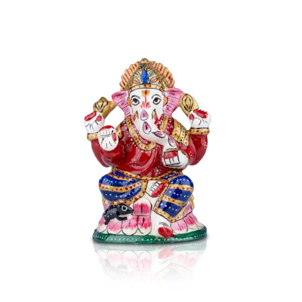 Ganesh Murti - 4 x 3 Inches | Aluminium Vinayagar Statue  Sitting Ganesha Statue  Painted Ganpati Murti for Pooja Online Sale