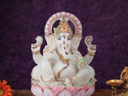 Ganesh Murti Sitting On Lotus Flower - 11 x 8 Inches | Resin Statue  Ganpati Murti  Painted Vinayaka Statue Online