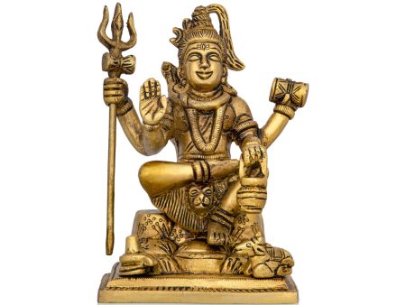 Shiva Statue With Base - 6 x 4.25 Inches | Antique Brass Idol  Sitting Shiv Statue for Pooja  1.450 Kgs Approx Discount