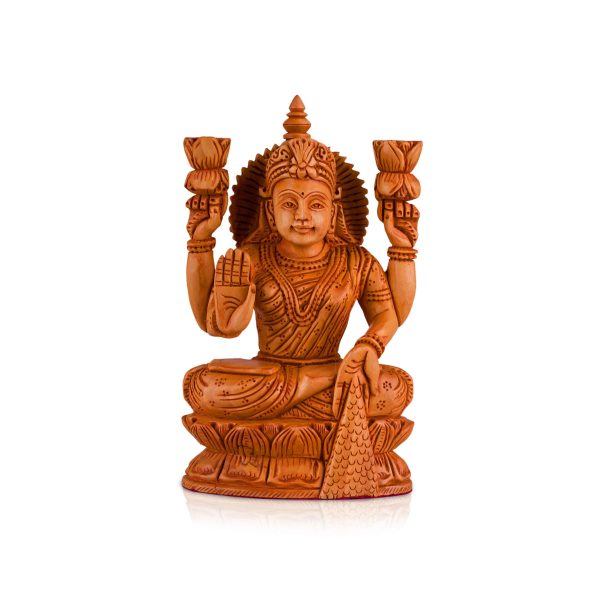 Lakshmi Idol Sitting On Lotus - 6 x 4 Inches | Wooden Statue  Lakshmi Murti  Laxmi Idol for Pooja Online now