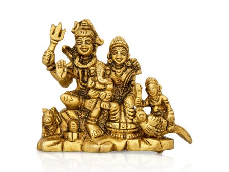 Shiv Family Murti - 3 x 3.25 Inches | Antique Brass Idol  Sitting Shiva Family Statue for Pooja  320 Gms Approx Hot on Sale