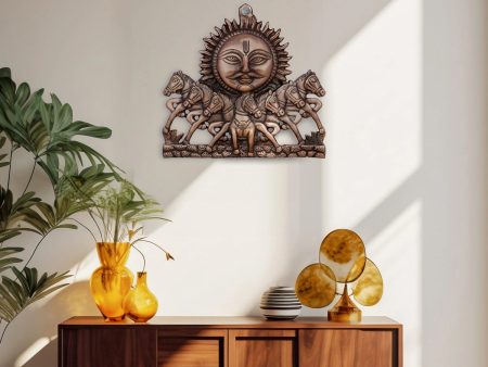 Sun Wall Hanging With 7 Horses - 7 x 8 Inches | Copper Oxidised Sun Face Wall Hanging  Sun Wall Decor Fashion