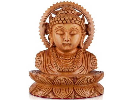 Buddha Bust Statue With Base - 4 x 4 Inches | Wooden Statue  Buddha Idol  Buddha Murti for Pooja on Sale