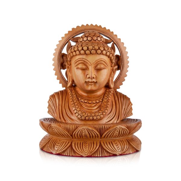 Buddha Bust Statue With Base - 4 x 4 Inches | Wooden Statue  Buddha Idol  Buddha Murti for Pooja on Sale