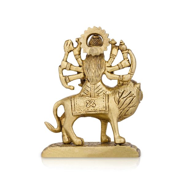 Durga Idol Sitting On Lion With Base - 3.5 x 2.5 Inches | Antique Brass Idol  Durga Murti With 8 Hands for Pooja Online now