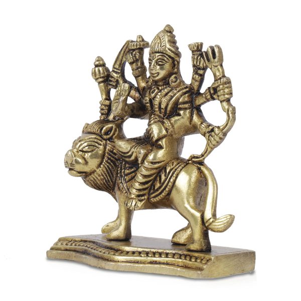 Durga Idol With 8 Hands Sitting On Lion - 3.5 x 3 Inches | Antique Brass Idol  Durga Maa Idol for Home  400 Gms Discount