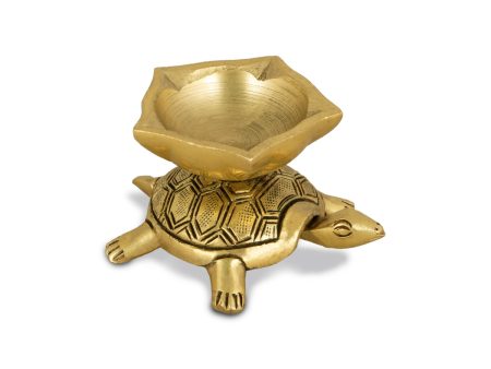 Tortoise Diya - 1.5 x 2.75 Inches | Antique Brass Lamp  Tortoise Lamp  Tortoise Vilakku for Pooja  210 Gms For Sale