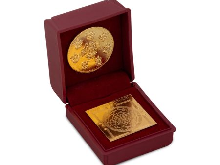 Lakshmi Coin With Lakshmi Chakra Box - 3 x 2 Inches | Gold Polish Laxmi Coin And Laxmi Chakra Box for Pooja Supply