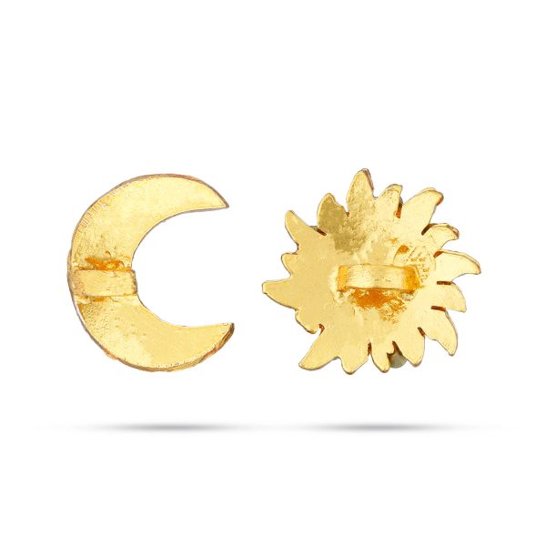 Stone Sun And Moon Pair - 0.75 x 0.5 Inch | Multicolour Stone Sun Moon  Hair Accessories for Deity Hot on Sale