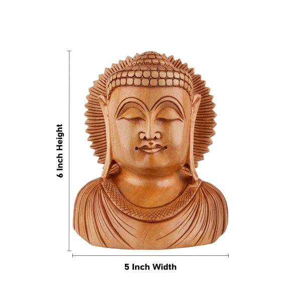 Buddha Bust Statue - 6 x 5 Inches | Wooden Statue  Buddha Idol  Buddha Murti for Pooja For Sale