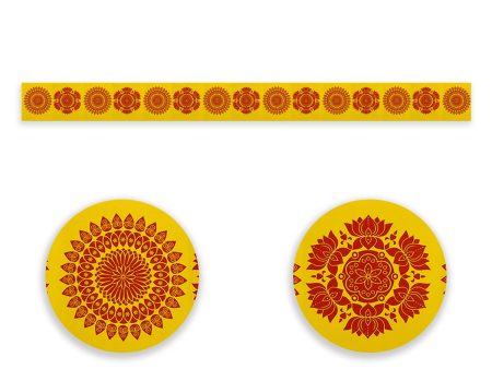 Rangoli Sticker Set - 27 x 2.5 Inches | 4 Pcs  Yellow Colour Border Kolam Stickers  Rangoli Design Sticker for Home Fashion