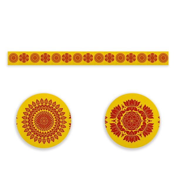 Rangoli Sticker Set - 27 x 2.5 Inches | 4 Pcs  Yellow Colour Border Kolam Stickers  Rangoli Design Sticker for Home Fashion