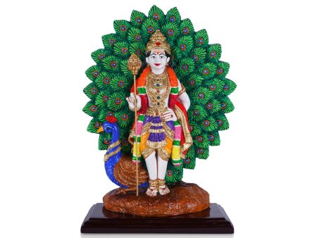 Murugan Statue With Peacock - 11 x 7 Inches | Resin Statue  Coloured Standing Murugan Idol for Pooja Online