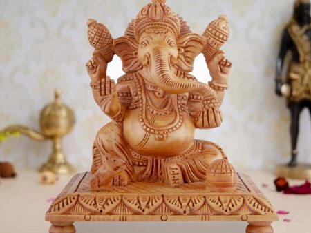 Ganesh Murti - 6 x 5.5 Inches | Wooden Statue  Ganapati Idol Sitting On Chowki   Vinayagar Statue for Pooja Online Hot Sale