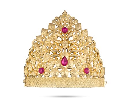 Half Crown - 6 x 7 Inches | Gold Polish Half Kireedam  Stone Kiridam  Mukut for Deity Decor Discount