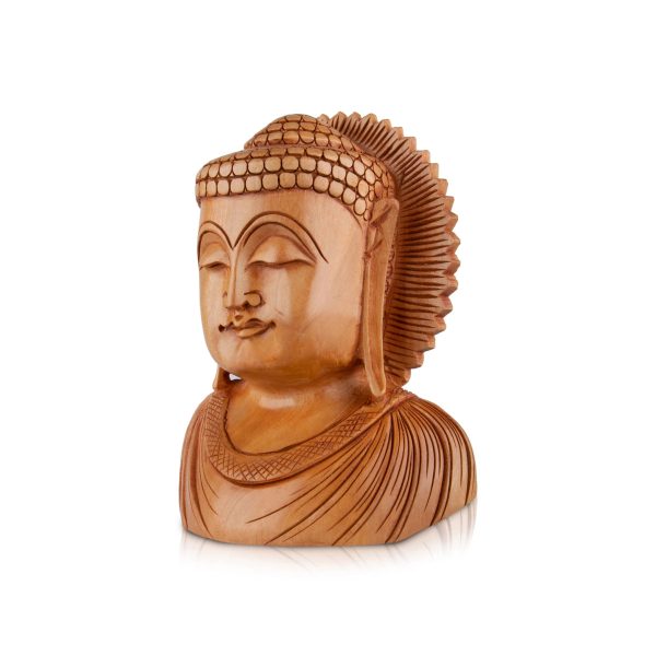 Buddha Bust Statue - 6 x 5 Inches | Wooden Statue  Buddha Idol  Buddha Murti for Pooja For Sale