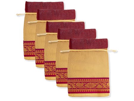 Thambulam Bag Set - 9.5 x 7 Inches | 5 Pcs  Jari Border Potli Bag  Return Gift Bag for Women  Assorted Colour For Discount