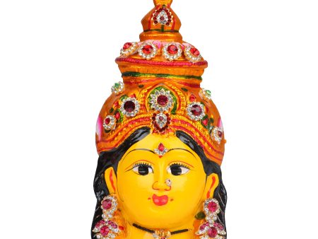 Lakshmi Face - 8 x 4 Inches | Stone Design Ammavari Face  Yellow Varalaskhmi Face  Amman Face for Deity Decor Online Sale