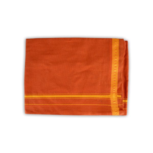 Veshti And Angavastram Set - 2 x 1 Mtr | Kavi Colour & Pentex Border Vesti & Mudi Design Towel for Men Online now