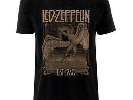 Led Zeppelin Official Band Black T-Shirt Faded Fallen Angel For Cheap