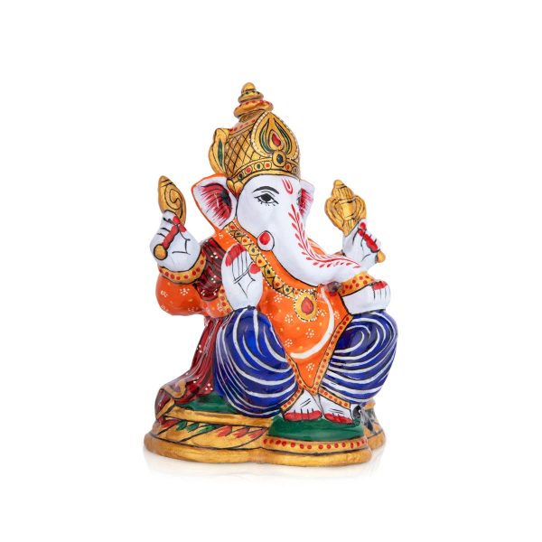 Ganesh Murti - 6 x 5 Inches | Aluminium Vinayagar Statue  Sitting Ganesha Statue  Painted Ganpati Murti for Pooja Hot on Sale