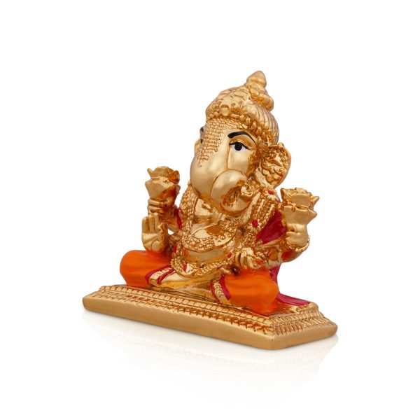 Ganesh Murti Sitting On Bajot - 2.75 x 2 Inches | Metal Gold Polish Vinayaka Statue  Ganpati Statue for Pooja Cheap