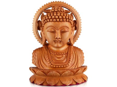 Buddha Bust Statue With Base - 6 x 5.5 Inches | Wooden Statue  Buddha Idol  Buddha Murti for Pooja Discount