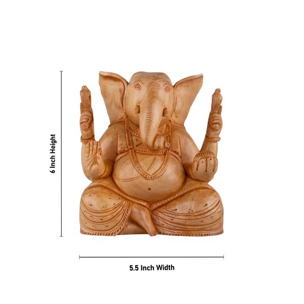 Big Ear Ganesh Murti - 6 x 5.5 Inches | Wooden Statue  Ganapati Idol  Vinayagar Statue for Home Decor For Discount