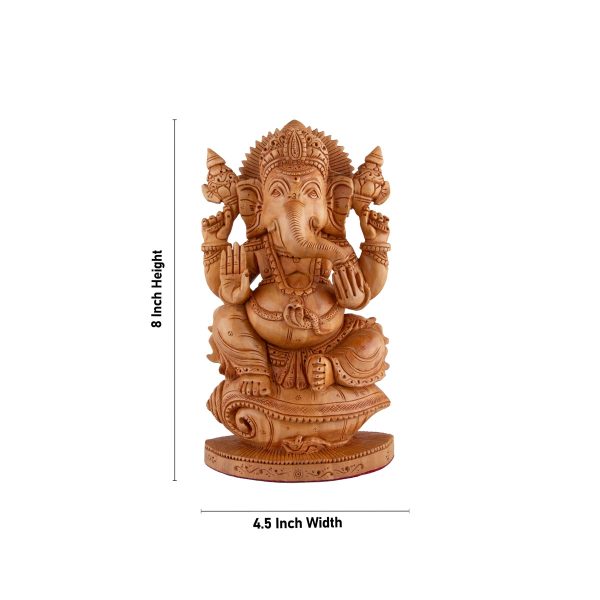 Ganesh Murti - 8 x 4.5 Inches | Vinayagar Statue  Wooden Statue  Flat Ganpati Statue for Pooja Online