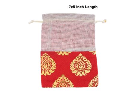 Thamboolam Bag Set - 7 x 5 Inches | 5 Pcs  Jari With Jute Design Potli Bag  Tambula Bag for Wedding  Assorted Colour Discount