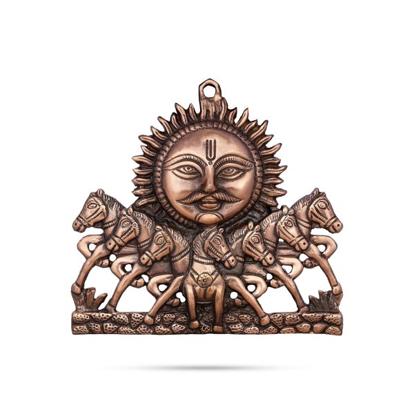 Sun Wall Hanging With 7 Horses - 7 x 8 Inches | Copper Oxidised Sun Face Wall Hanging  Sun Wall Decor Fashion