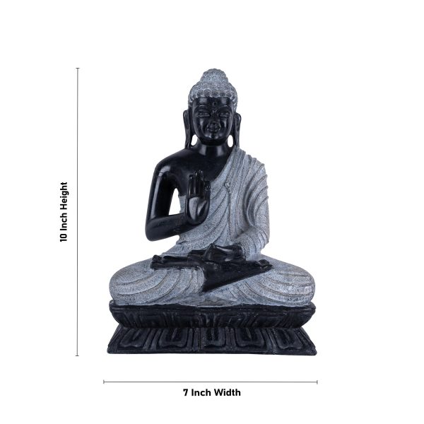 Buddha Statue Sitting On Flower Base - 10 x 7 Inches | Marble Murti  Black Stone Polish Buddha Murti for Pooja Online Sale