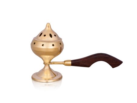 Dhoop Stand With Wooden Handle - 5 x 8 Inches | Brass Sambrani Holder With Lid  Dhoop Dhani for Pooja  195 Gms Cheap