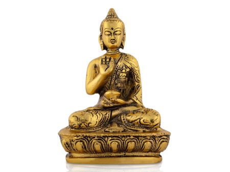 Buddha Statue Sitting On Flower Base - 5 x 3.5 Inches | Aluminium Buddha Murti  Gold Polish Buddha Idol for Home Online Hot Sale