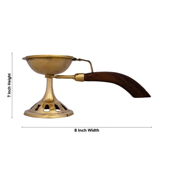 Dhoop Dhani With Lid - 7 x 8 Inches | Brass Dhup Dhani With Wooden Handle  Sambrani Burner for Pooja  355 Gms Supply