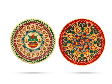 Rangoli Sticker Pair - 6 x 2 Inches | 2 Pcs  Gold With Multicolour Kolam Sticker  Rangoli Design Sticker for Home Online Hot Sale