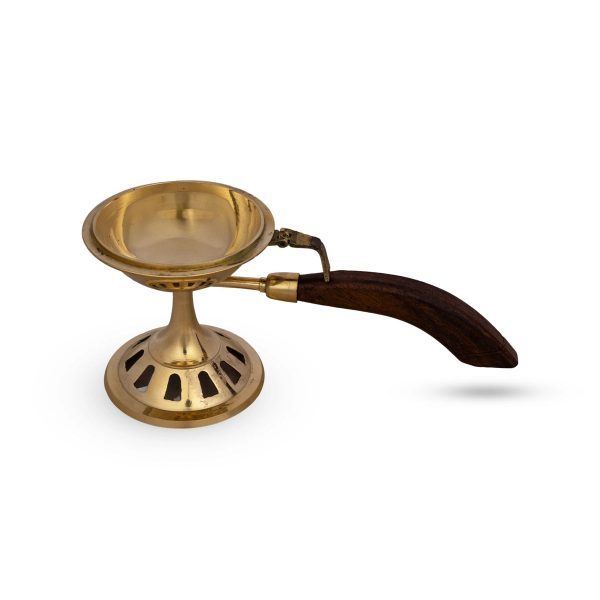 Dhoop Dhani With Lid - 7 x 8 Inches | Brass Dhup Dhani With Wooden Handle  Sambrani Burner for Pooja  355 Gms Supply