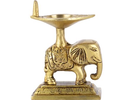 Brass Lamp With Elephant - 3.5 x 3 Inches | Antique Polish Vilakku  Deepam for Pooja  320 Gms Approx Online now