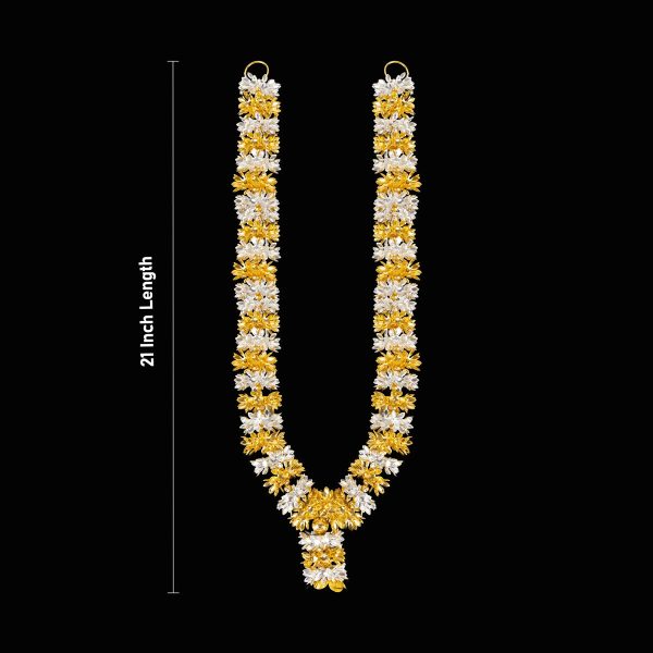 Artificial Flower Garland - 21 Inches | Silver & Gold Polish Lotus Design Artificial Mala for Decoration Supply