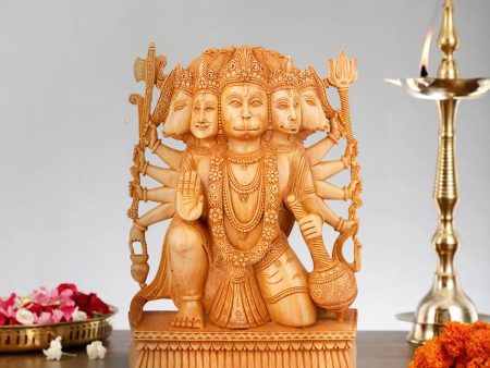 Panchmukhi Hanuman Statue - 12 x 9 Inches | Wooden Statue  Panchamukhi Hanuman Murti for Pooja  1.345 Kgs Supply