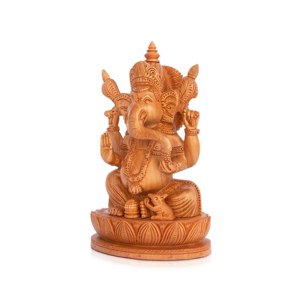 Ganesh Murti - 8 x 5.5 Inches | Wooden Statue  Ganapati Idol Sitting On Kamal Base  Vinayagar Statue for Pooja Online Hot Sale