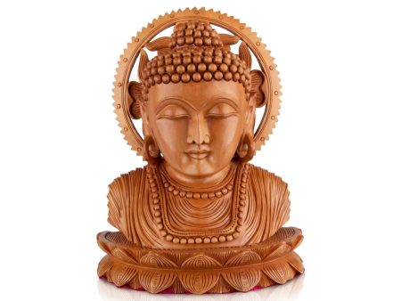 Buddha Bust Statue With Base - 8 x 7 Inches | Wooden Statue  Buddha Idol  Buddha Murti for Pooja For Cheap