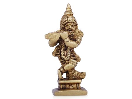 Krishna Murti Standing On Base - 2.5 x 1.25 Inches | Antique Brass Idol  Krishna Idol for Pooja  60 Gms Approx Hot on Sale