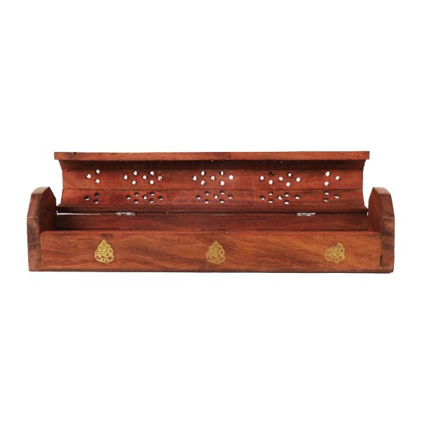 Agarbathi Box - 2.5 x 12 Inches | Ganesha Om Inlaid Incense Stick Holder  Wooden Dhoop Holder for Pooja Online