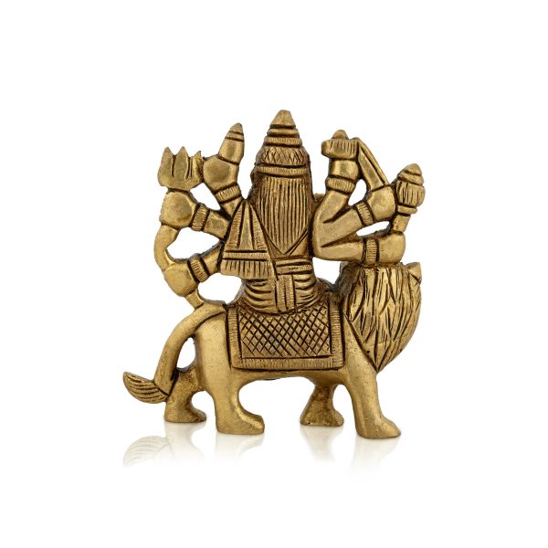 Durga Idol Sitting On Lion With 8 Hands - 3.25 x 3 Inches | Antique Brass Idol  Durga Murti for Pooja  320 Gms Sale